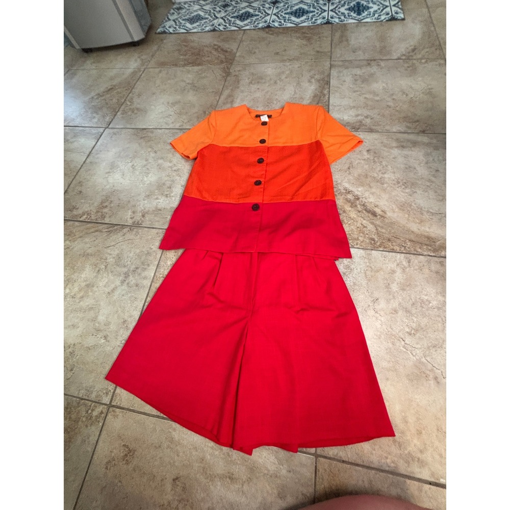 Willow Ridge Vintage Red Orange Colorblock Short Set Vintage USA Size 10P